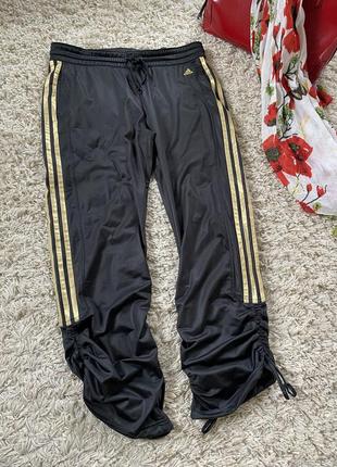 Винтажные черные спортивные штаны с золотыми лампасами,adidas,p38-404 фото