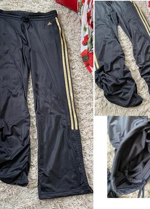 Винтажные черные спортивные штаны с золотыми лампасами,adidas,p38-4010 фото