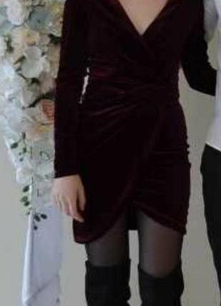 Платье бордовое мини велюр 3