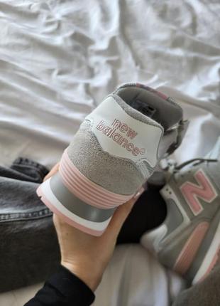 Замшеві кросівки new balance 574 grey pink3 фото