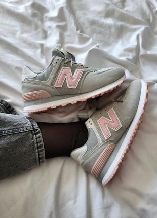 Замшевые кроссовки new balance 574 grey pink