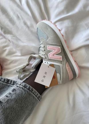 Замшевые кроссовки new balance 574 grey pink6 фото