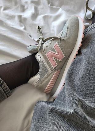 Замшевые кроссовки new balance 574 grey pink8 фото