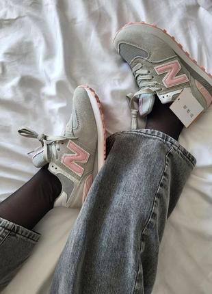 Замшеві кросівки new balance 574 grey pink10 фото