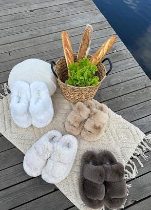 Тапочки з еко хутра, хутряні тапочки, трендові модні тапочки пухнасті, кімнатні для...