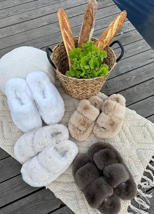 Тапочки з еко хутра, хутряні тапочки, трендові модні тапочки пухнасті, кімнатні для...