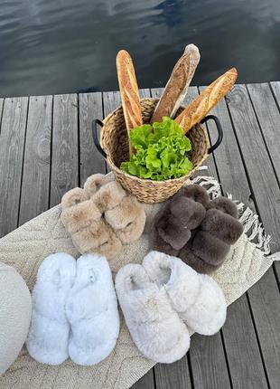 Тапочки з еко хутра, хутряні тапочки, трендові модні тапочки пухнасті, кімнатні для...