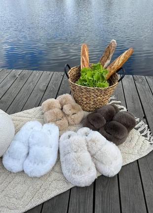 Тапочки з еко хутра, хутряні тапочки, трендові модні тапочки пухнасті, кімнатні для...
