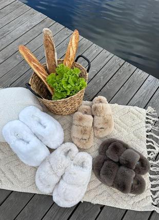 Тапочки з еко хутра, хутряні тапочки, трендові модні тапочки пухнасті, кімнатні для...