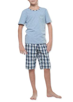 Детский хлопковый комплект с коротким рукавом на мальчика голубого цвета ellen bnp 025/001