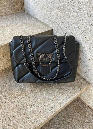 Женская сумка из эко-кожи pinko puff black пинко молодежная, брендовая сумка маленькая через плечо  sk80107 фото