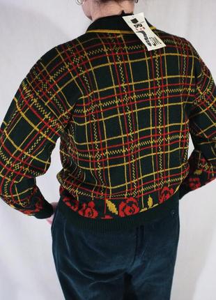 Вінтажний новий светр-поло з 80-х pursuits (з вишивкою, аплікацією, в клітинку, зелений, теплий, базовий, з трояндами, мері джейн)10 фото