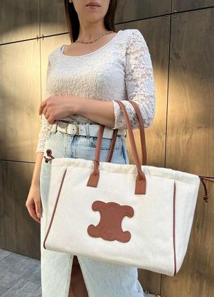 Жіноча сумка текстильна celine молодіжна, брендова сумка шопер через плече  sk17063 фото