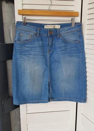 Zara джинсовая юбка карандаш с шлицей впереди8 фото