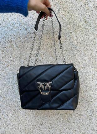 Женская сумка из эко-кожи pinko puff black пинко молодежная, брендовая сумка маленькая через плечо  sk80093 фото