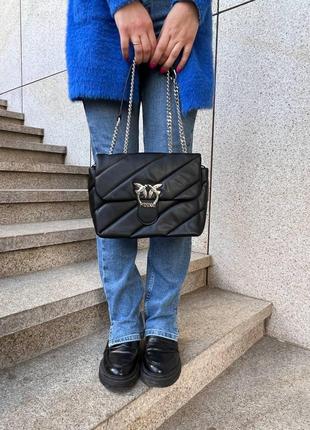 Женская сумка из эко-кожи pinko puff black пинко молодежная, брендовая сумка маленькая через плечо  sk80094 фото