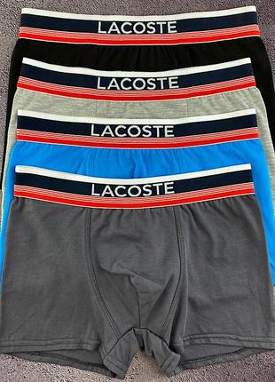 Набор мужских трусов (трусы боксеры для мужчин) lacoste Marine крупным, хлопок, 4 шт