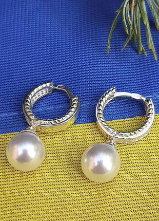 Сережки конго з перлами maxi silver 84741 фото