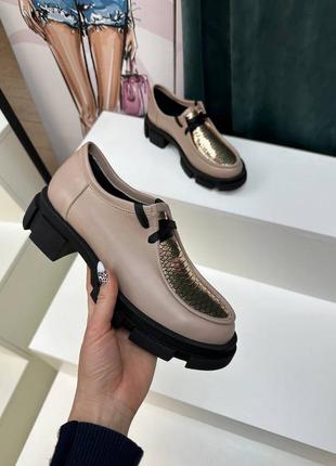 Екслюзивні туфлі лофери з натуральної італійської шкіри та замші жіночі на шнурках2 фото