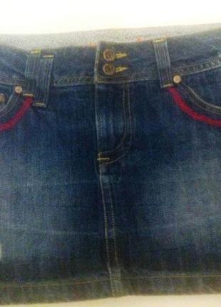 Стильная джинсовая юбка с потертостями, размер s