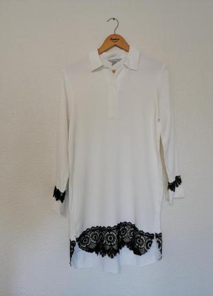 Платье-рубашка/ туника белая с черным кружевом
