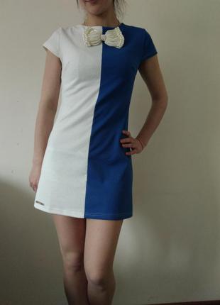 Сукня синя з білим.1 фото