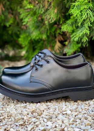 Туфлі шкіряні martens jadon fur с мехом black, шкіряні чорні туфлі
