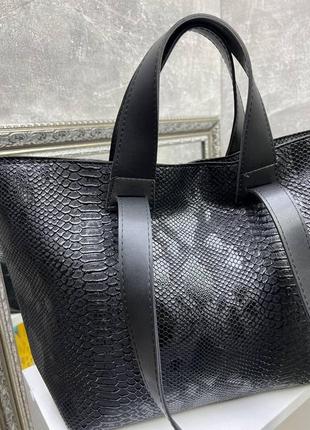 Чорна — фурнітура срібло — екошкіра під рептилію — містка сумка. дорогий турецький матеріал (0232-2)6 фото
