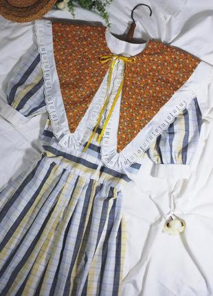 Вінтажна сукня в клітинку (vintage, котеджкор, в клітинку, плаття, з буфамт, рукав ліхтарик)5 фото