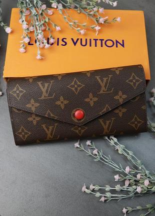 Женский кошелек louis vuitton коричневый + красный большой луи виттон