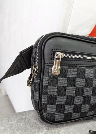 Чоловіча сумка месенджер луї віттон через плече чорно-сірий картатий louis vuitton3 фото