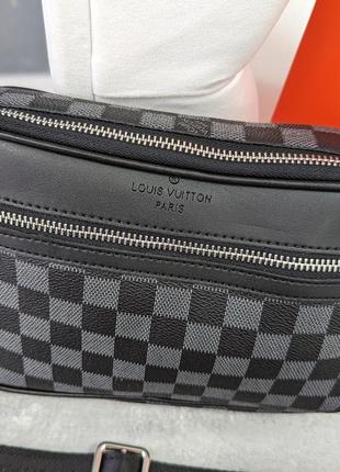 Чоловіча сумка месенджер луї віттон через плече чорно-сірий картатий louis vuitton4 фото