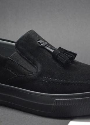 Мужские модные замшевые туфли лоферы черные ikos 27417