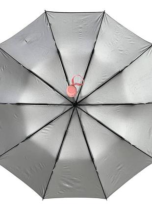 Зонтик черный с цветами и серебром внутри розовая ручка