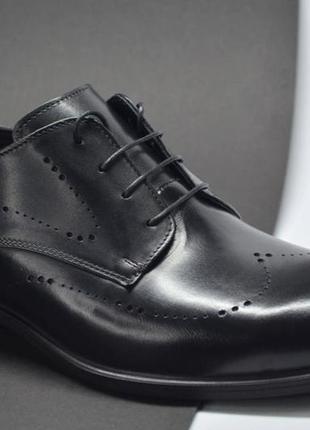 Мужские модные кожаные туфли полуброги черные ikos 27311 фото