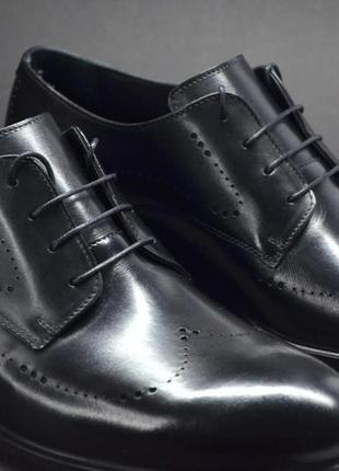 Мужские модные кожаные туфли полуброги черные ikos 27312 фото