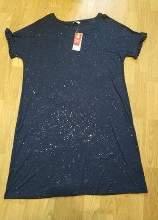 Интересное платье, сарафан блестки темно-синий звездное небо, бренда marks& spenser,р.147 фото