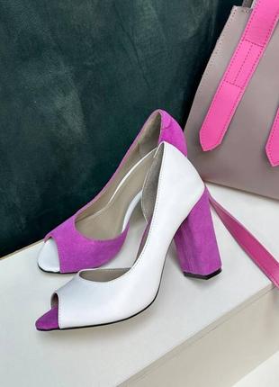 Ексклюзивні туфлі з італійської шкіри та замші жіночі на підборах