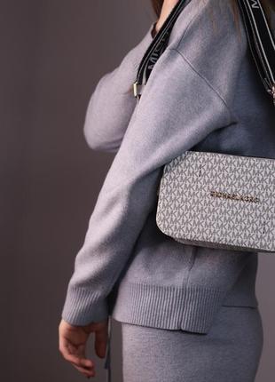 Женская сумка michael kors white with gray, женская сумка, брендовая сумка майкл корс белая/серая  sk17024 фото