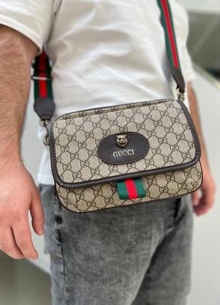 Чоловіча сумка через плече gucci натуральна шкіра модна сумка для чоловіків класична щоденна сумка  cap174