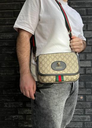 Чоловіча сумка через плече gucci натуральна шкіра модна сумка для чоловіків класична щоденна сумка  cap1925 фото