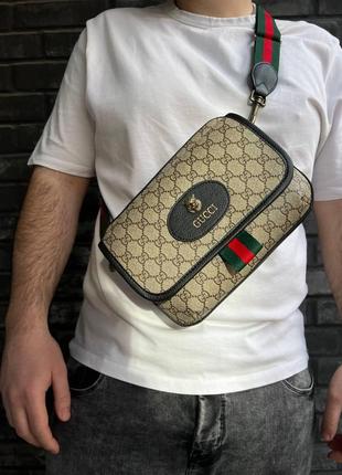 Чоловіча сумка через плече gucci натуральна шкіра модна сумка для чоловіків класична щоденна сумка  cap1924 фото