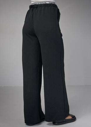 Трикотажні жіночі штани з подвійним поясом — чорний колір, m (є розміри)2 фото