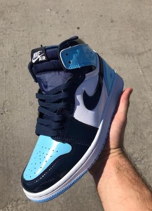 Кроссовки nike air jordan 1 high og chill blue obsidian unc patent