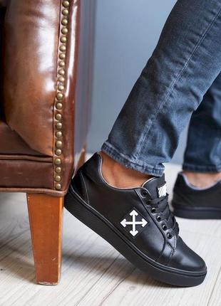Мужские кроссовки кожаные весна/осень черные crossav3 фото