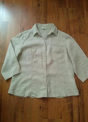 Лляна бежева натуральна лляна сорочка блузка рукав 3/4