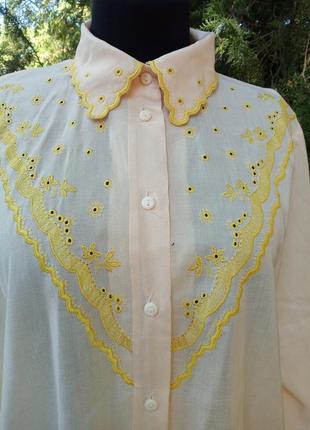 Сорочка бавовна в вінтажному стилі зі вставками прошва орнаментами ретро жовта