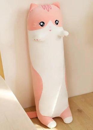 Гігантська м'яка плюшева іграшка довгий кіт батон котейка-подушка 110 см. колір: рожевий2 фото