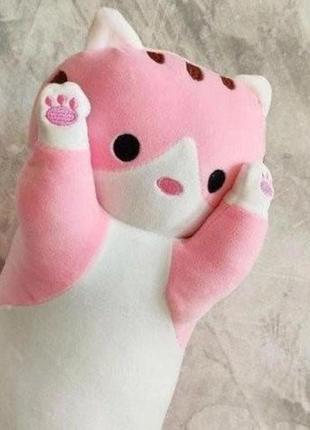 Гігантська м'яка плюшева іграшка довгий кіт батон котейка-подушка 110 см. колір: рожевий3 фото