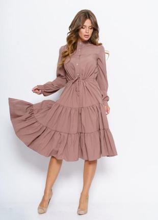 Коричневе кавове розкльошені сукні з воланами